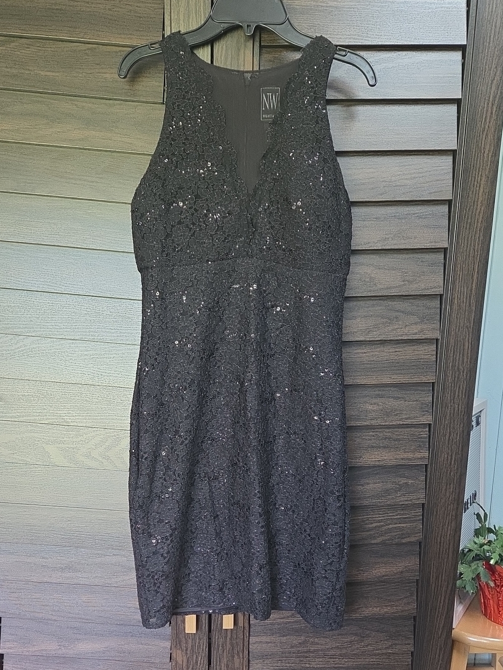 Nightway Black Lace Sequin Sleeveless Midi Dress Size 8